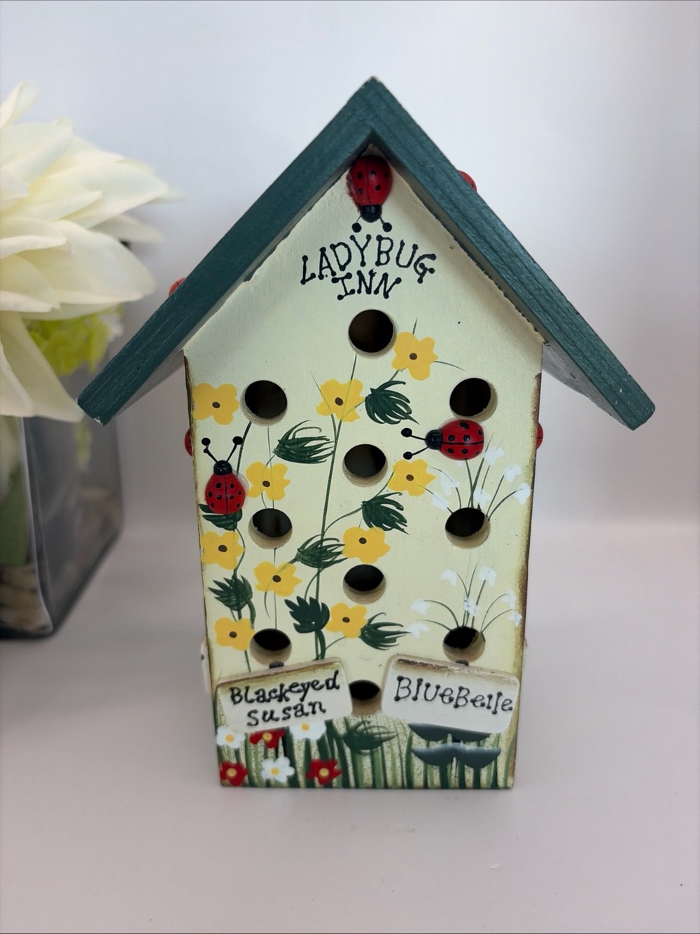 Vintage Crazy Mountain Wood “Ladybug Inn” Garden Decoration